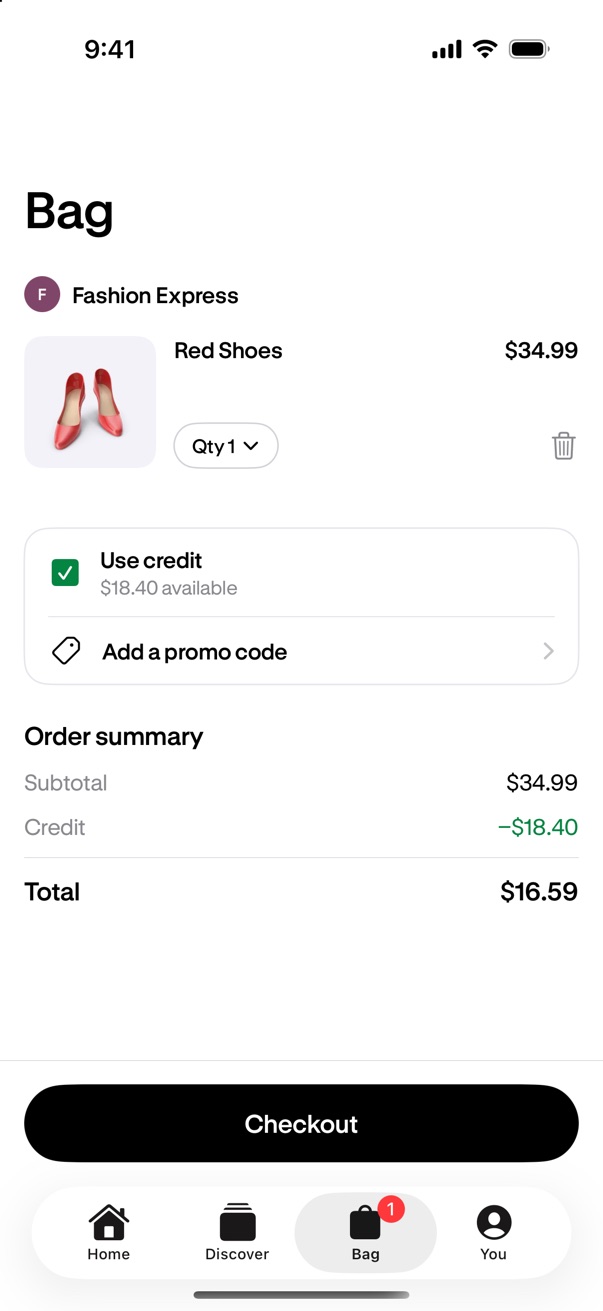 The Kongi bag at checkout
